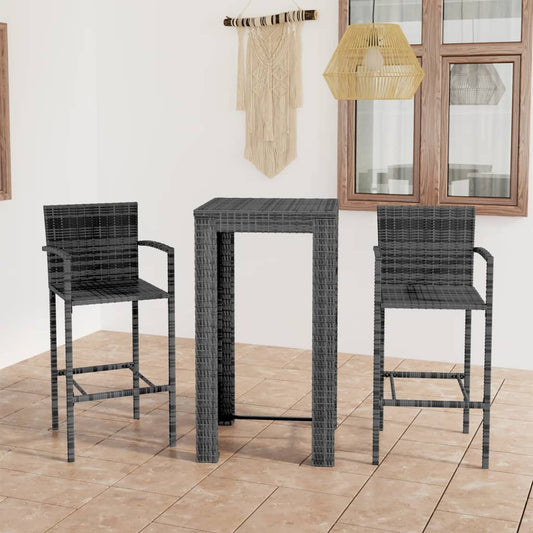 Udendørs Barsæt 3 Dele Med Armlæn Polyrattan Grå