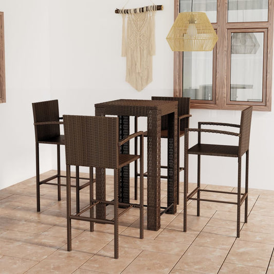 Udendørs Barsæt 5 Dele Med Armlæn Polyrattan Brun