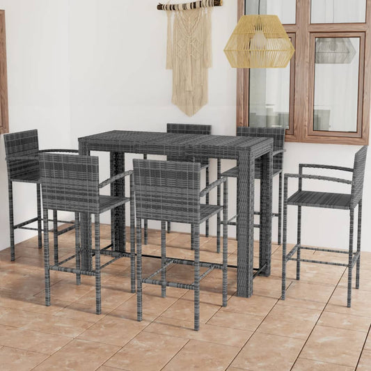 Udendørs Barsæt 7 Dele Med Armlæn Polyrattan Grå