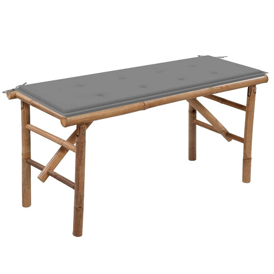 Foldbar Havebænk Med Hynde 118 Cm Bambus Grå