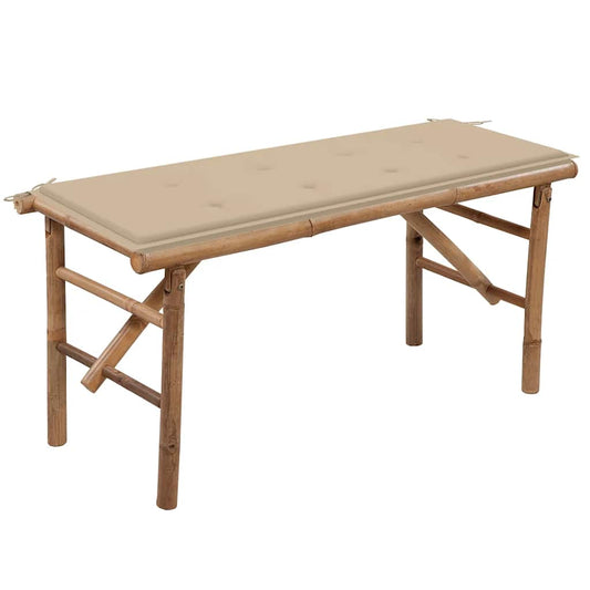 Foldbar Havebænk Med Hynde 118 Cm Bambus Beige