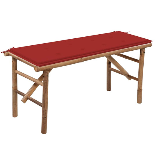 Foldbar Havebænk Med Hynde 118 Cm Bambus Rød