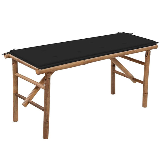 Foldbar Havebænk Med Hynde 118 Cm Bambus Sort