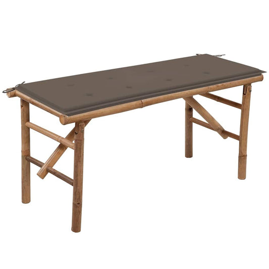 Foldbar Havebænk Med Hynde 118 Cm Bambus Gråbrun
