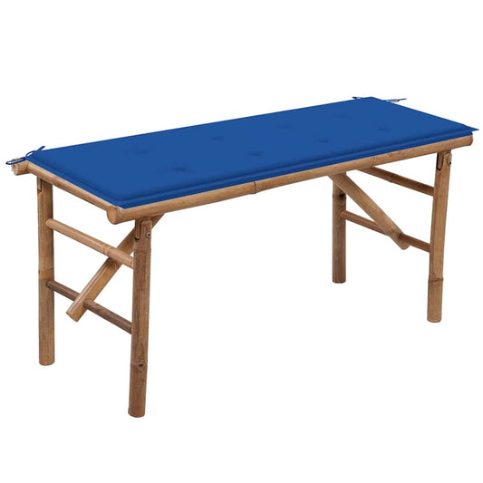 Foldbar Havebænk Med Hynde 118 Cm Bambus Kongeblå