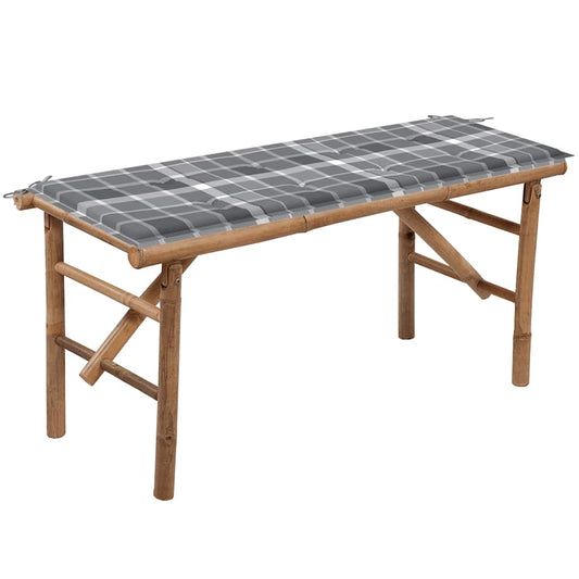 Foldbar Havebænk Med Hynde 118 Cm Bambus Gråternet