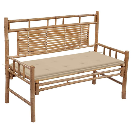 Havebænk Med Hynde 120 Cm Bambus Beige