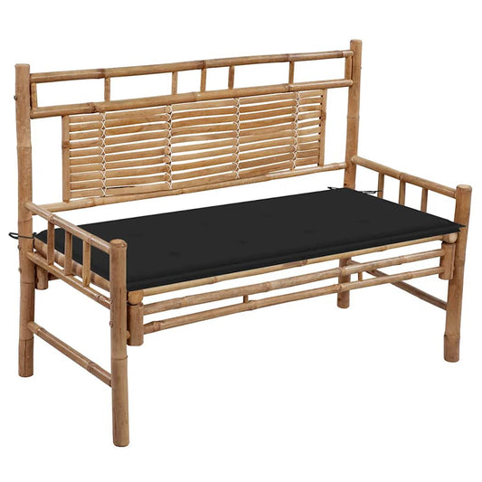 Havebænk Med Hynde 120 Cm Bambus Sort