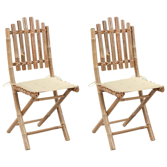 Foldbare Havestole 2 Stk. Med Hynder Bambus Creme