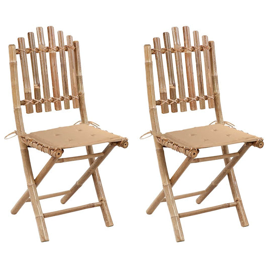 Foldbare Havestole 2 Stk. Med Hynder Bambus Beige