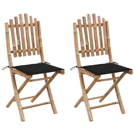 Foldbare Havestole 2 Stk. Med Hynder Bambus Sort