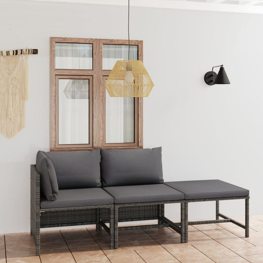 Loungesæt Til Haven 3 Dele Med Hynder Polyrattan