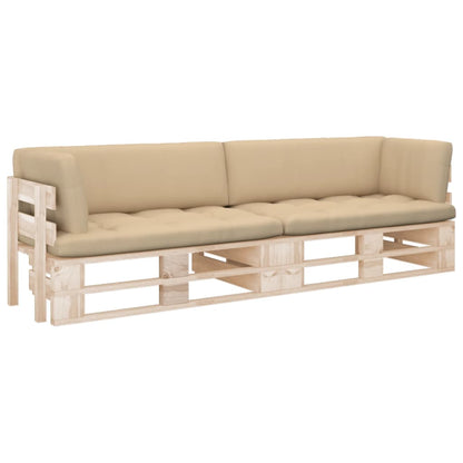 2-Personers Pallesofa Med Hynder Imprægneret Fyrretræ Beige