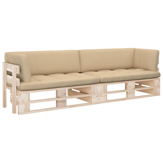 2-Personers Pallesofa Med Hynder Imprægneret Fyrretræ Beige