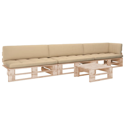 2-Personers Pallesofa Med Hynder Imprægneret Fyrretræ Beige