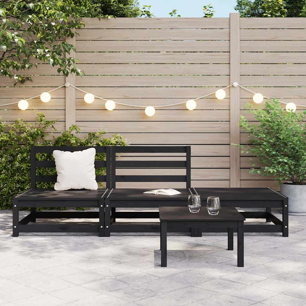 Loungesæt Til Haven 3 Dele Massivt Fyrretræ Sort