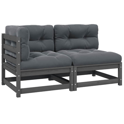 Loungesæt Til Haven 2 Dele Med Hynder Grå Massivt Fyrretræ