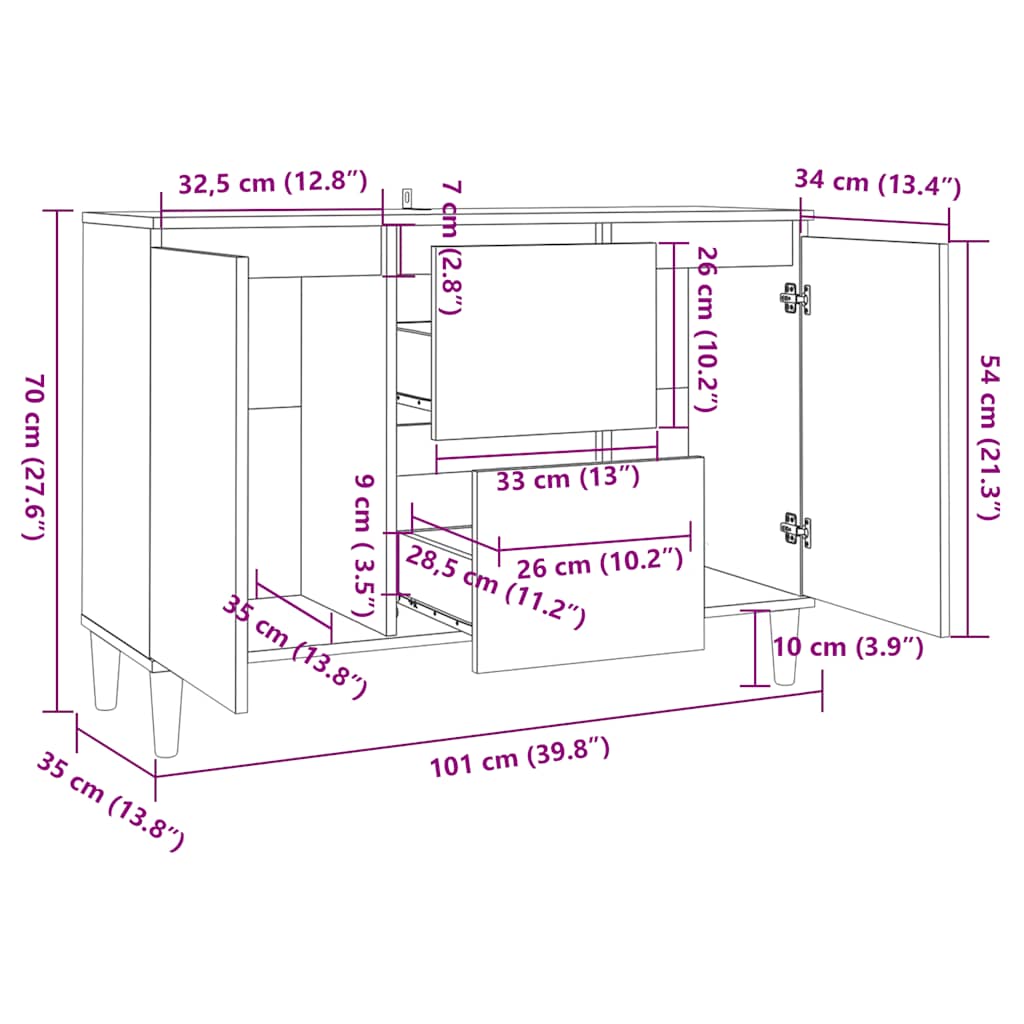 Skænk 101x35x70 Cm Konstrueret Træ - Billede 7