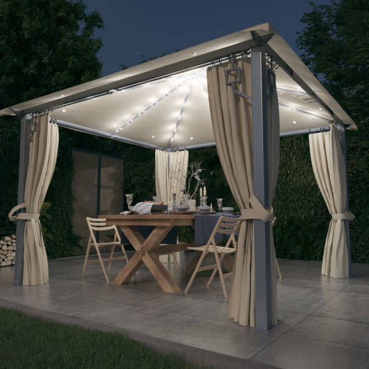 Pavillon Med Gardin + Led-Lyskæder 3X3 M Aluminium Farvet