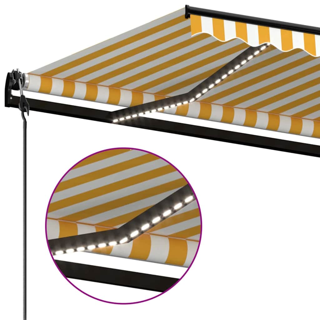 Elektrisk Markise Med LED Og Sensor 5 X 3 M Gul Og Hvidstribet - Billede 4