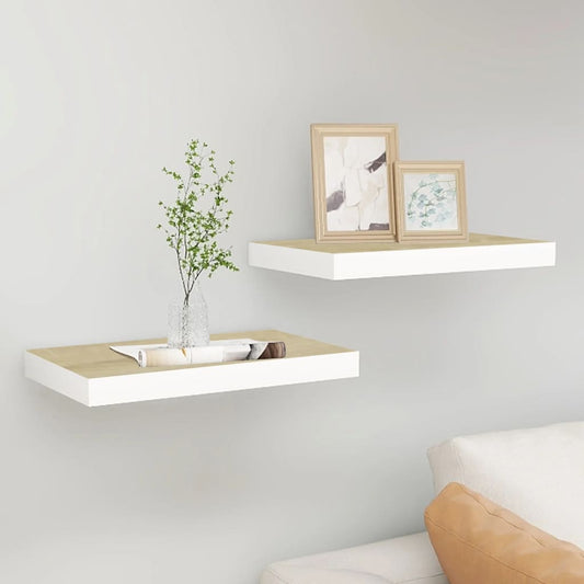 Væghylder 2 Stk. 40X23X3,8 Cm Mdf Egetræsfarve Og Hvid Egetræ Og Hvid