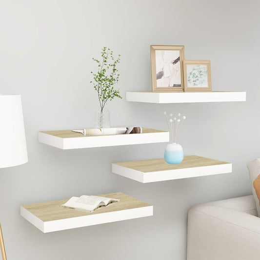 Væghylder 4 Stk. 40X23X3,8 Cm Mdf Egetræsfarve Og Hvid Egetræ Og Hvid