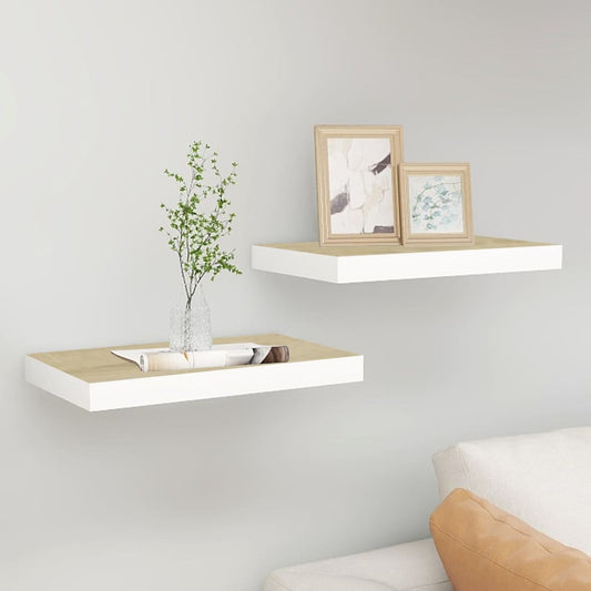 Væghylder 2 Stk. 50X23X3,8 Cm Mdf Egetræsfarve Og Hvid Egetræ Og Hvid
