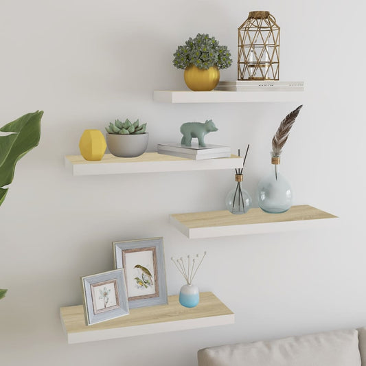 Væghylder 4 Stk. 60X23,5X3,8 Cm Mdf Egetræsfarve Og Hvid Egetræ Og Hvid