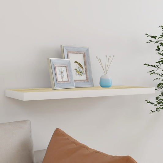 Væghylde 80X23,5X3,8 Cm Mdf Egetræsfarve Og Hvid Egetræ Og Hvid