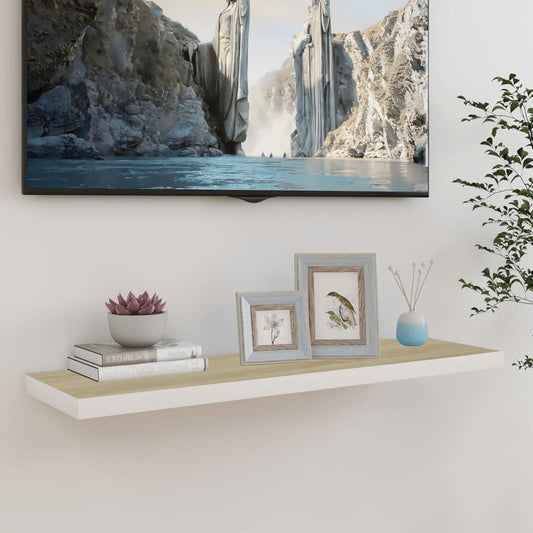 Svævehylde 90X23,5X3,8 Cm Mdf Egetræsfarve Og Hvid Egetræ Og Hvid
