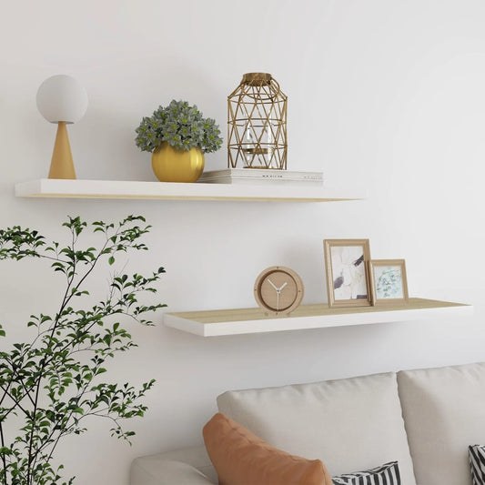 Svævehylder 2 Stk. 90X23,5X3,8 Cm Mdf Egetræsfarve Og Hvid Egetræ Og Hvid