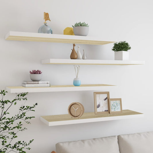 Svævehylder 4 Stk. 90X23,5X3,8 Cm Mdf Egetræsfarve Og Hvid Egetræ Og Hvid
