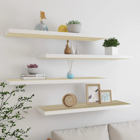 Væghylder 4 Stk. 120X23,5X3,8 Cm Mdf Egetræsfarve Og Hvid Egetræ Og Hvid