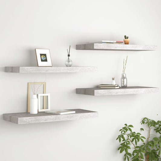 Væghylder 4 Stk. 60X23,5X3,8 Cm Mdf Betongrå