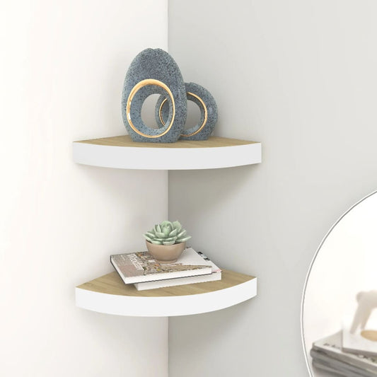 Hjørnehylder 2 Stk. 25X25X3,8 Cm Mdf Egetræsfarve Og Hvid Egetræ Og Hvid