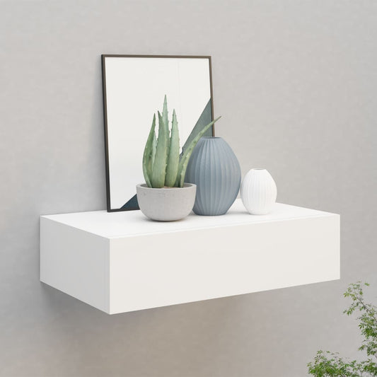Væghylde Med Skuffe 40X23,5X10 Cm Mdf Hvid