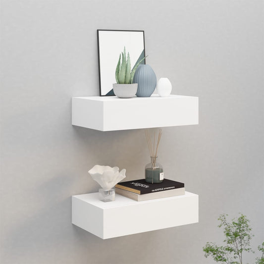 Væghylder Med Skuffer 2 Stk. 40X23,5X10 Cm Mdf Hvid