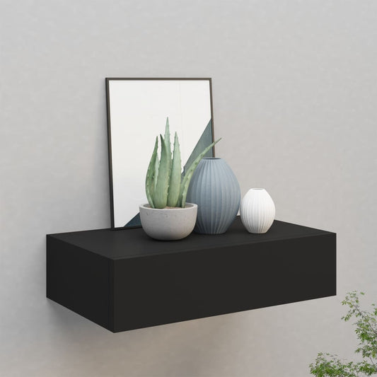 Væghylde Med Skuffe 40X23,5X10 Cm Mdf Sort