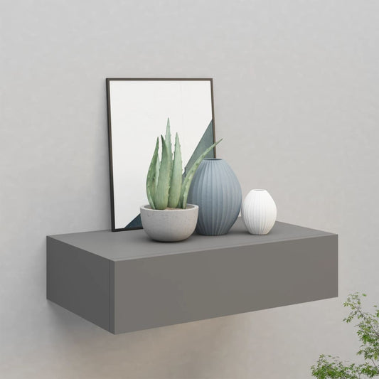 Væghylde Med Skuffe 40X23,5X10 Cm Mdf Grå