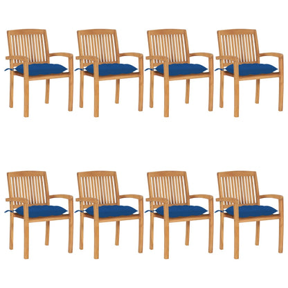 Havestole 4 Stk. Med Hynder Stabelbare Massivt Teaktræ