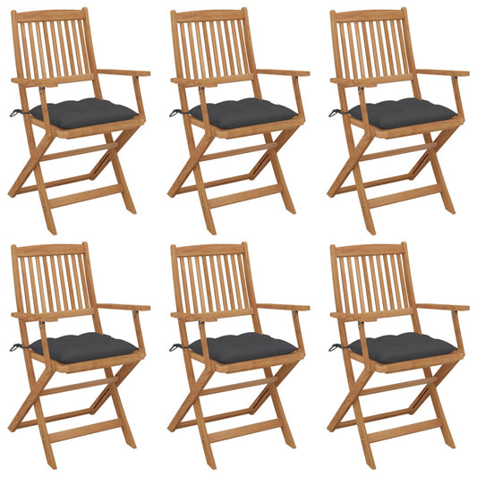 Foldbare Havestole 6 Stk. Med Hynder Massivt Akacietræ