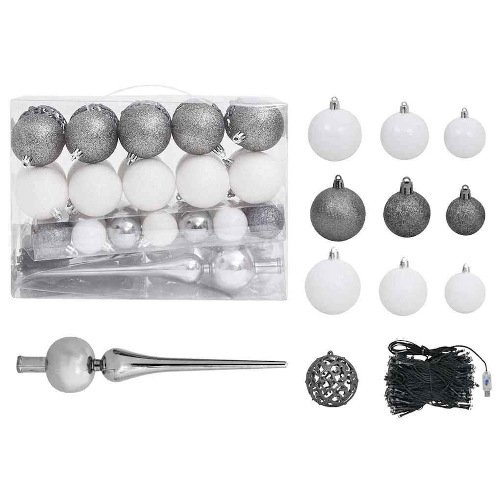 Kunstigt Juletræ Med Lys Og Kuglesæt 150 Cm PVC Sort - Billede 7