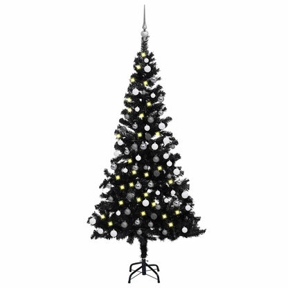 Kunstigt Juletræ Med Lys Og Kuglesæt 150 Cm PVC Sort - Billede 3