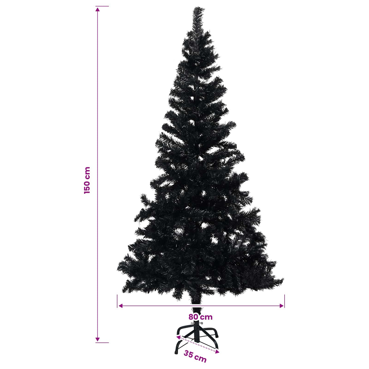 Kunstigt Juletræ Med Lys Og Kuglesæt 150 Cm PVC Sort - Billede 15