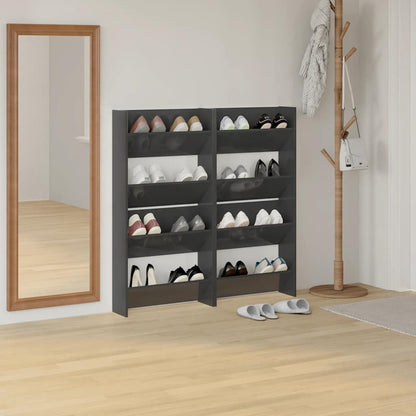 Væghængt Skoskab 2 Stk. 60x18x60cm Konstrueret Træ Grå Højglans - Billede 3