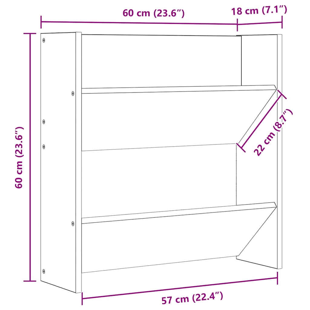 Væghængt Skoskab 2 Stk. 60x18x60cm Konstrueret Træ Grå Højglans - Billede 11