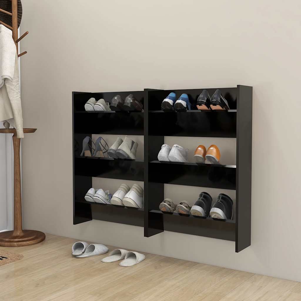 Væghængte Skoreoler 2 Stk. 60x18x90 Cm Konstrueret Træ Sort - Billede 3