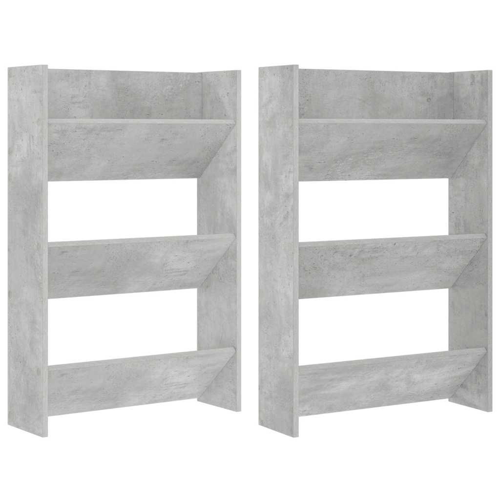Væghængte Skoskabe 2 Stk. 60x18x90 Cm Spånplade Betongrå - Billede 2
