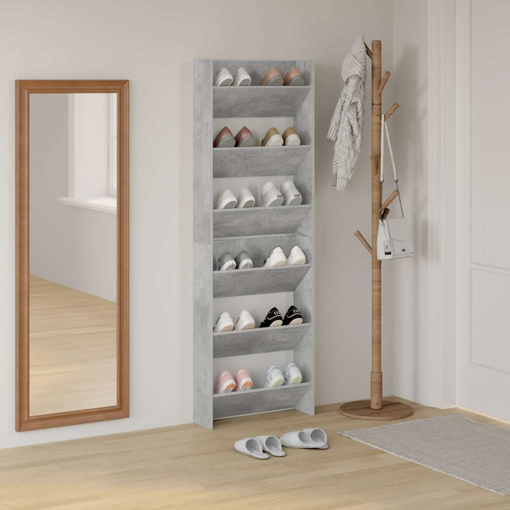 Væghængte Skoskabe 2 Stk. 60x18x90 Cm Spånplade Betongrå - Billede 3