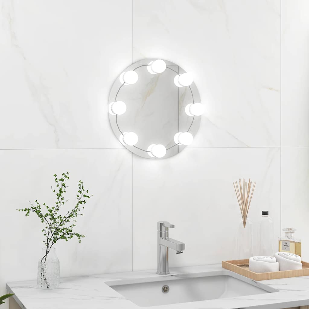 Vægspejl Uden Ramme Med Led-lys Rundt Glas - Billede 3